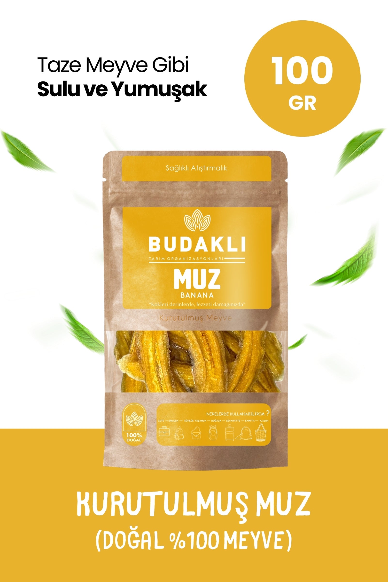 Budaklı Tarım Kurutulmuş Muz 100 Gr | İlave Şeker İçermez