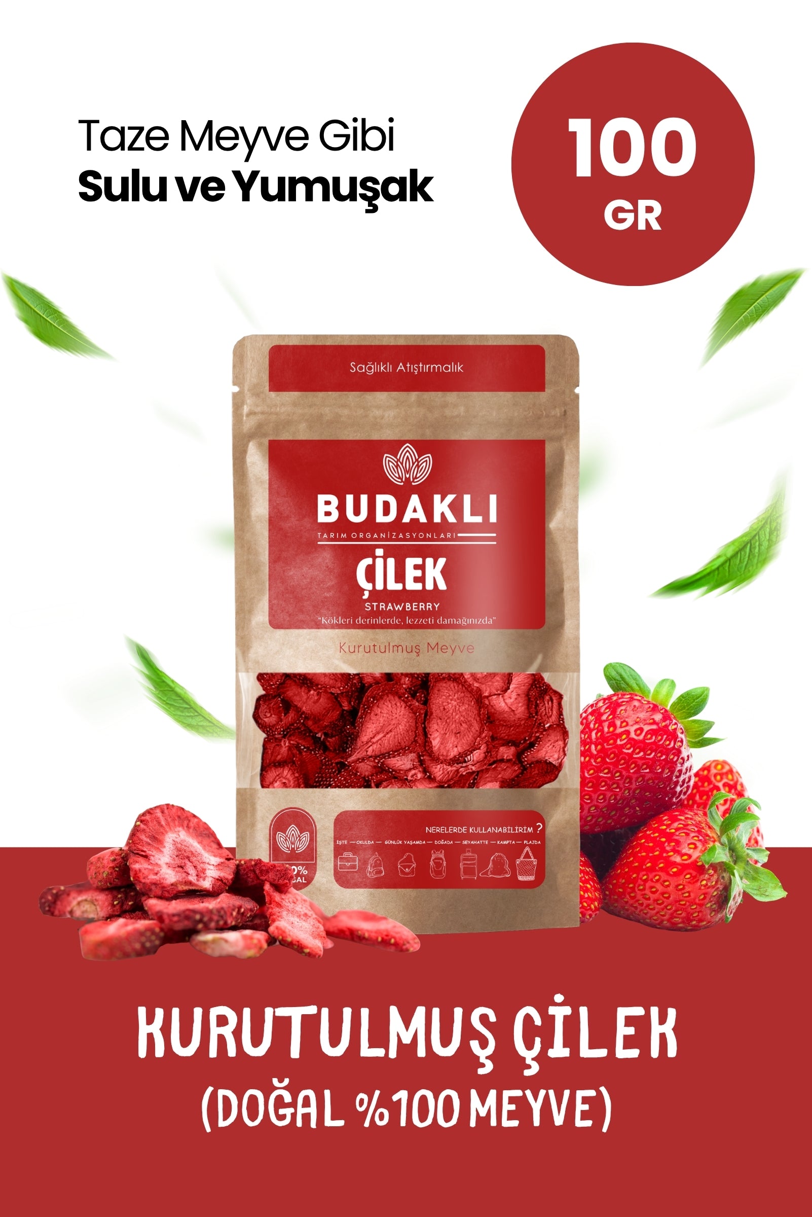Budaklı Tarım Kurutulmuş Çilek 100 Gr | İlave Şeker İçermez