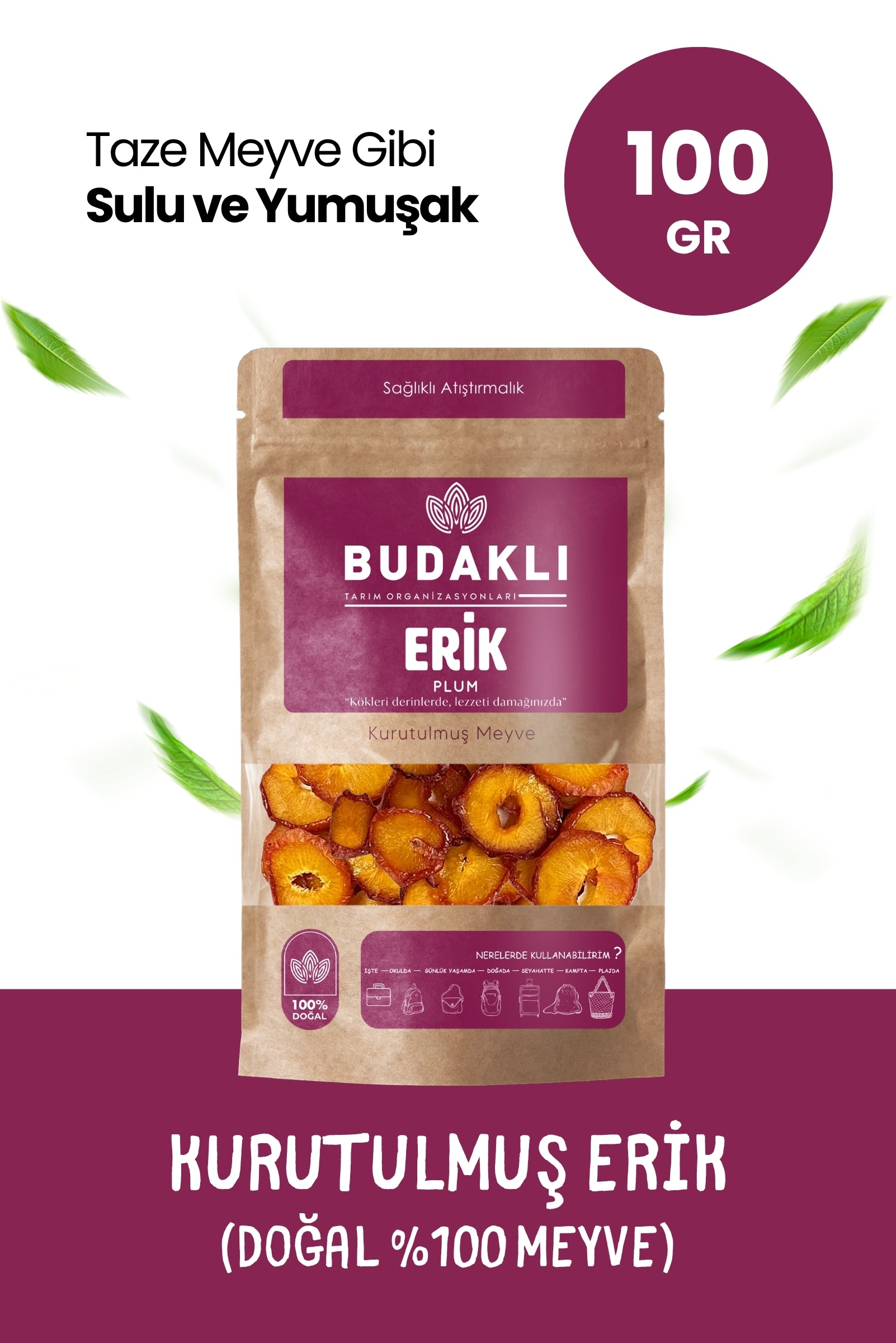 Budaklı Tarım Kurutulmuş Erik 100 Gr | İlave Şeker İçermez