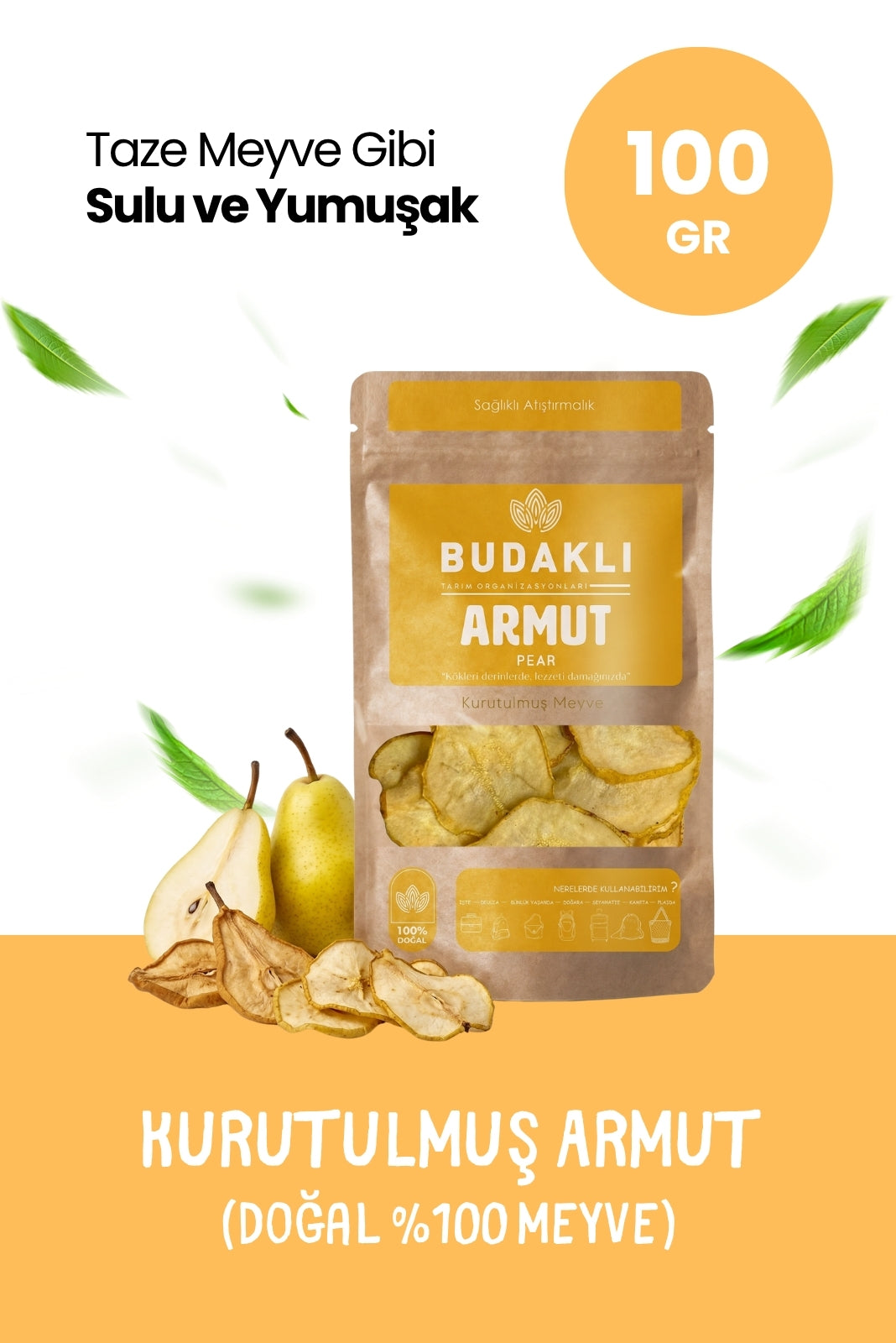 Budaklı Tarım Kurutulmuş Armut 100 Gr | İlave Şeker İçermez