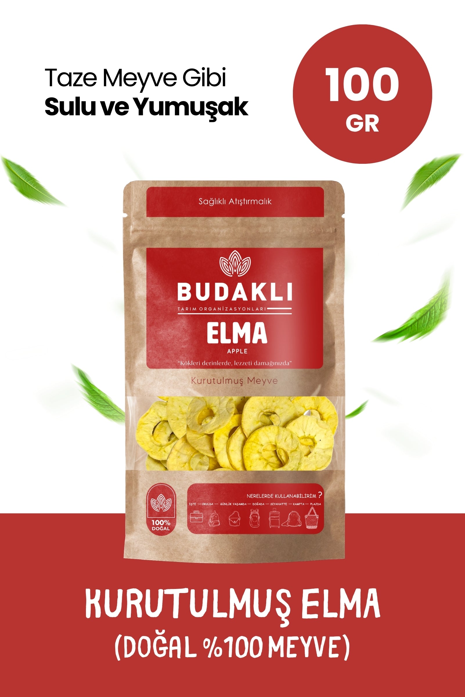Budaklı Tarım Kurutulmuş Elma 100 Gr | İlave Şeker İçermez