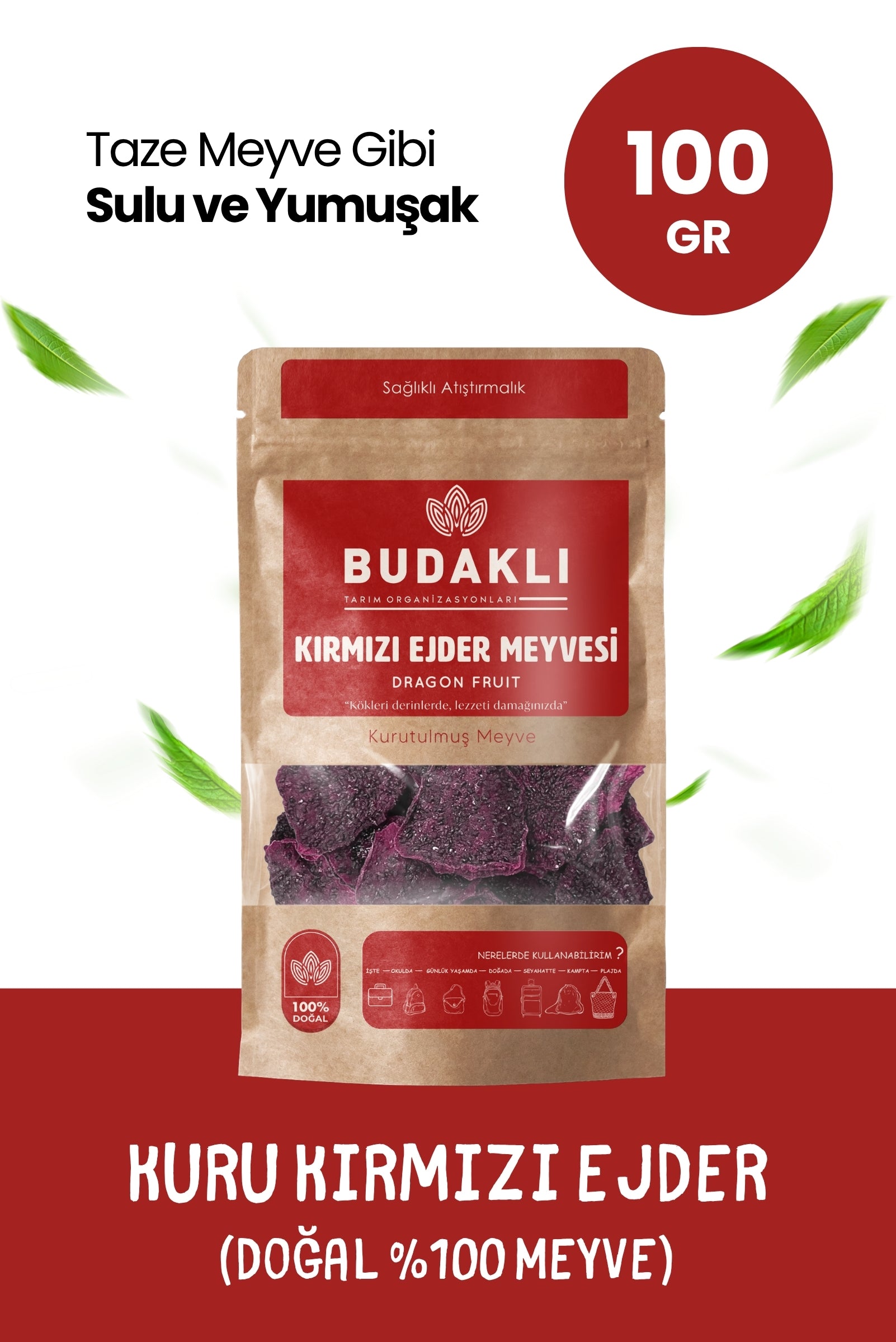Budaklı Tarım Kurutulmuş Kırmızı Ejder Meyvesi 100 Gr | İlave Şeker İçermez