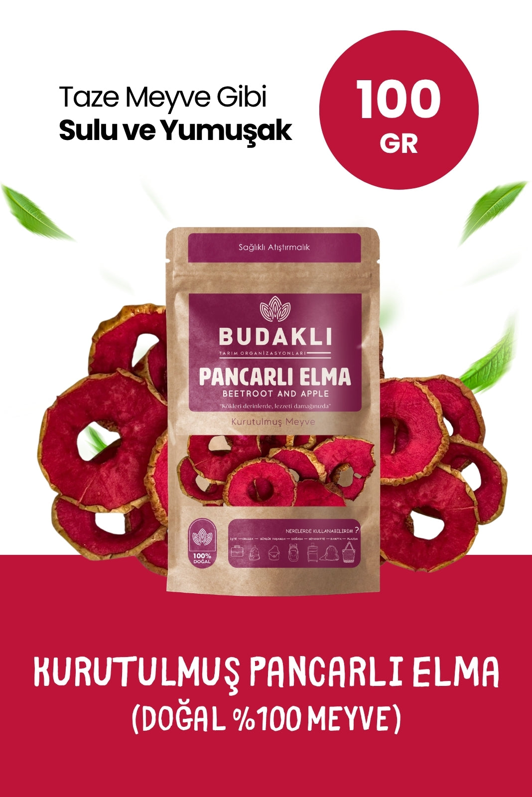 Budaklı Tarım Kurutulmuş Pancarlı Elma 100 Gr | İlave Şeker İçermez