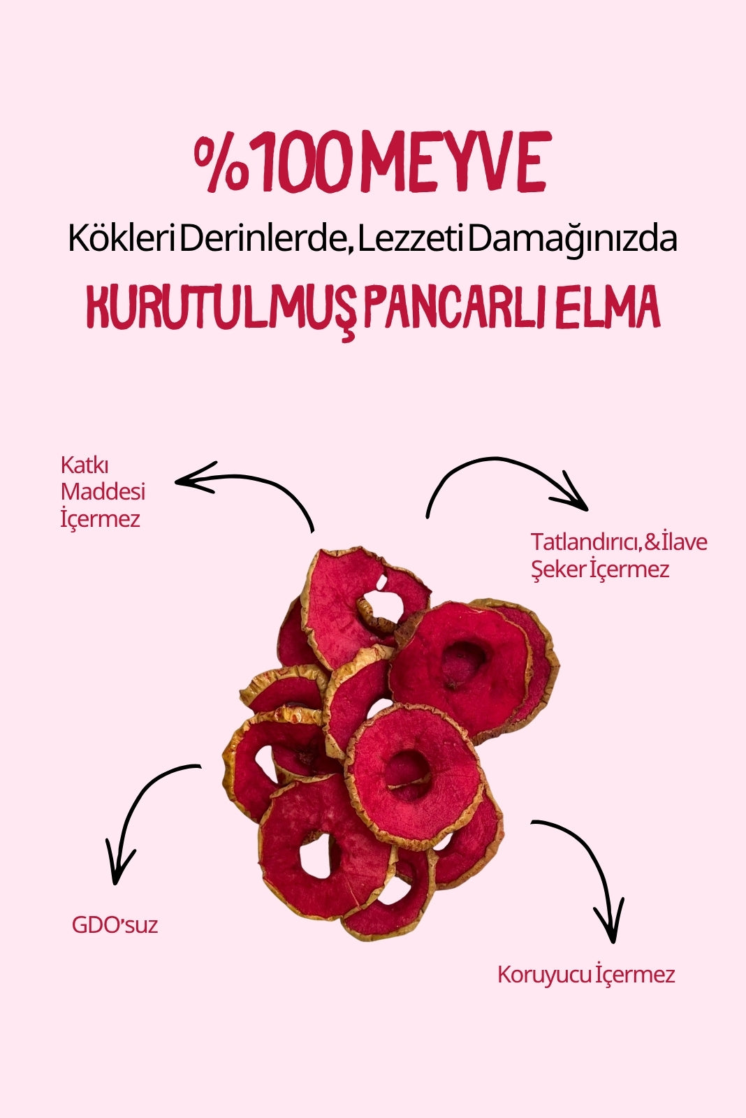 Budaklı Tarım Kurutulmuş Pancarlı Elma 100 Gr | İlave Şeker İçermez