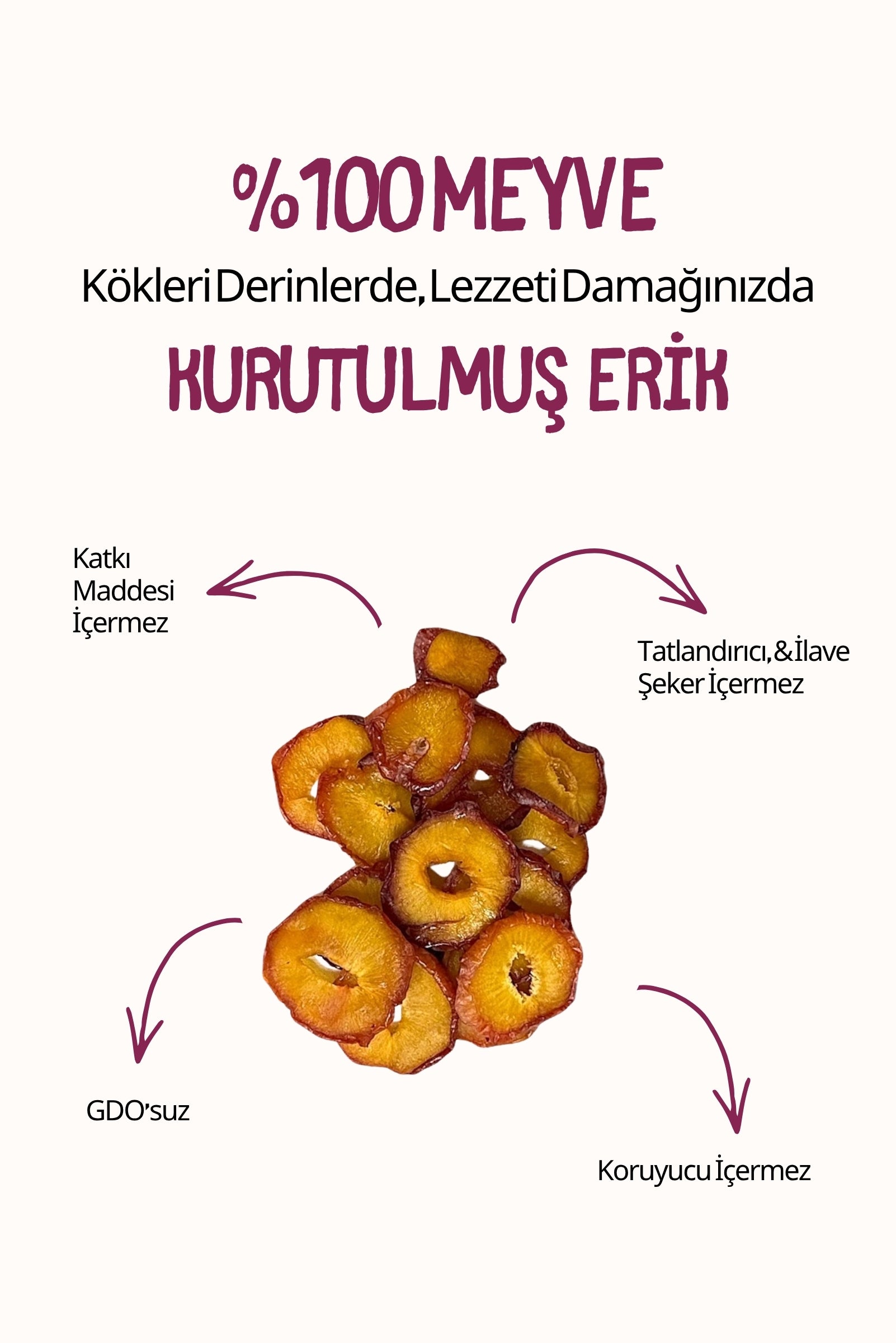 Budaklı Tarım Kurutulmuş Erik 100 Gr | İlave Şeker İçermez