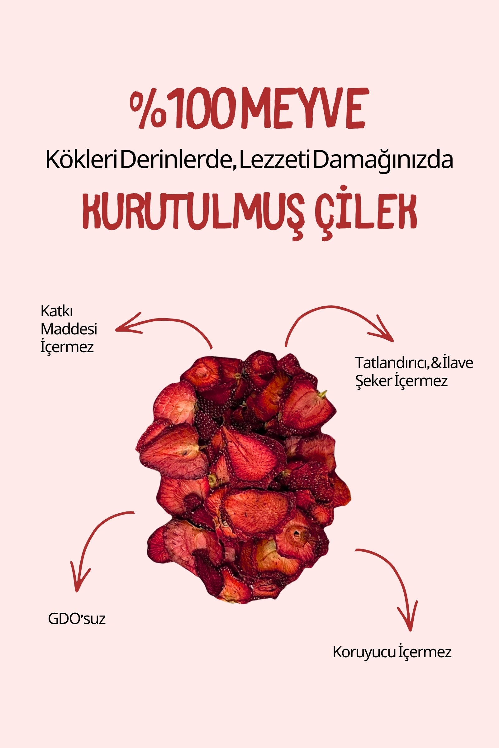 Budaklı Tarım Kurutulmuş Çilek 100 Gr | İlave Şeker İçermez