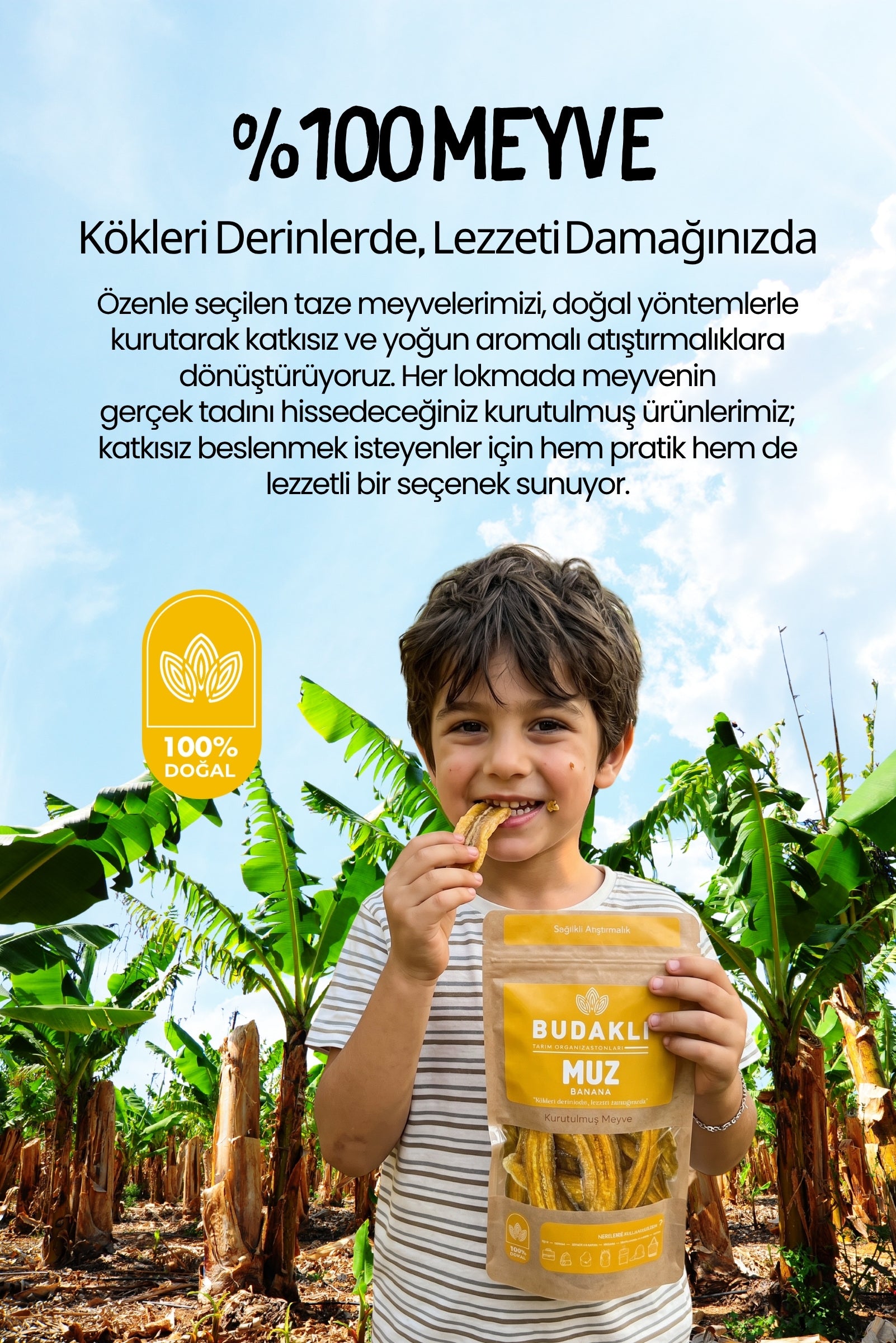 Budaklı Tarım Kurutulmuş Muz 100 Gr | İlave Şeker İçermez