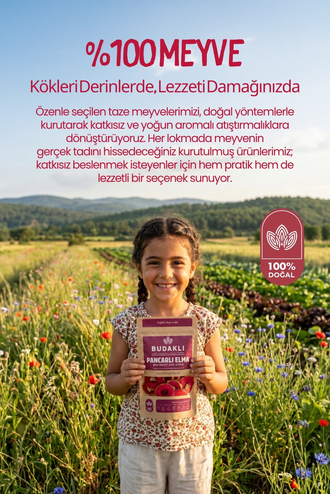 Budaklı Tarım Kurutulmuş Pancarlı Elma 100 Gr | İlave Şeker İçermez