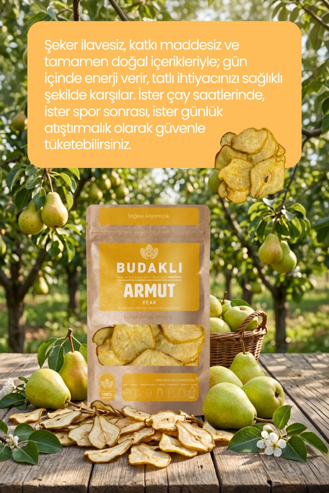 Budaklı Tarım Kurutulmuş Armut 100 Gr | İlave Şeker İçermez