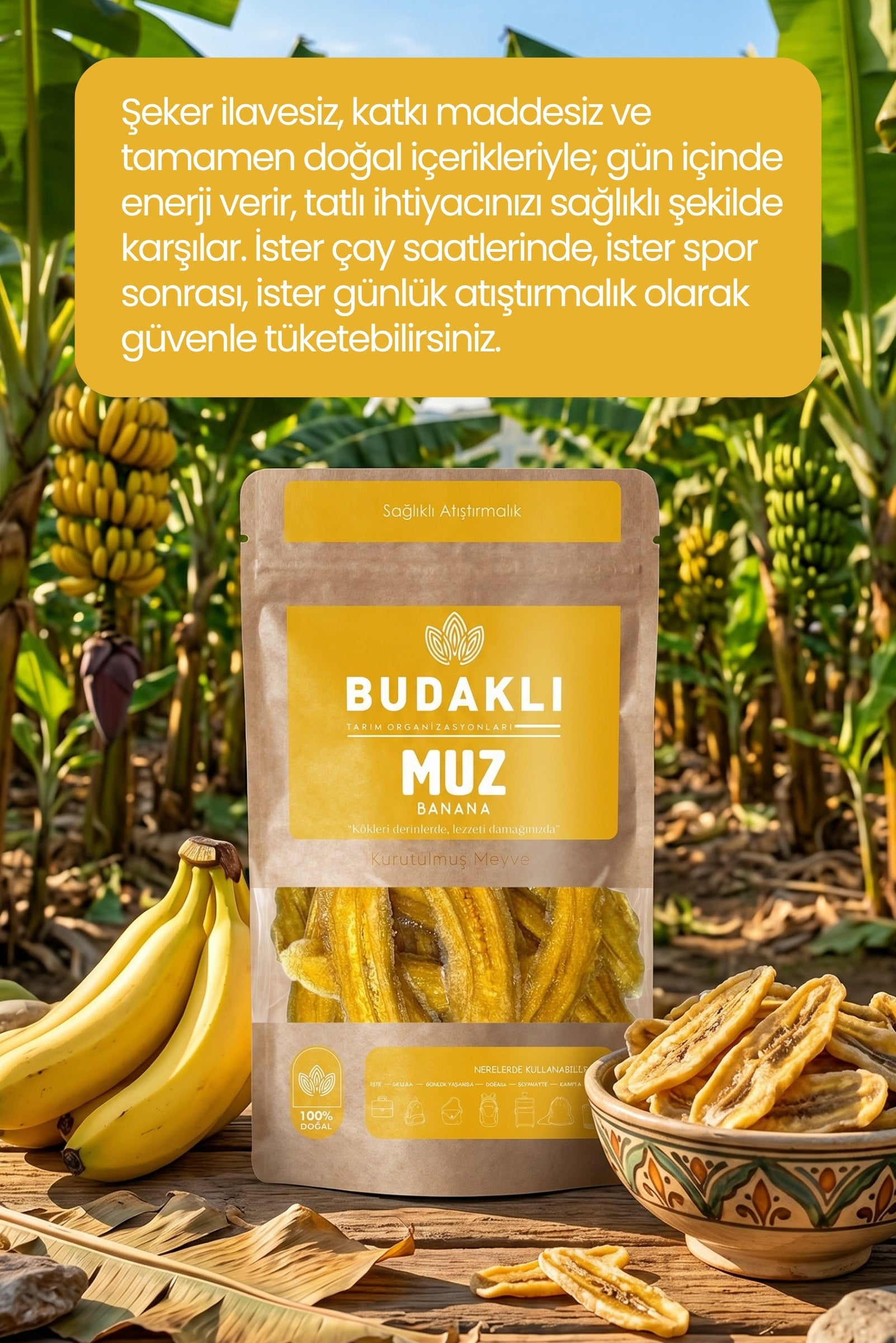 Budaklı Tarım Kurutulmuş Muz 100 Gr | İlave Şeker İçermez