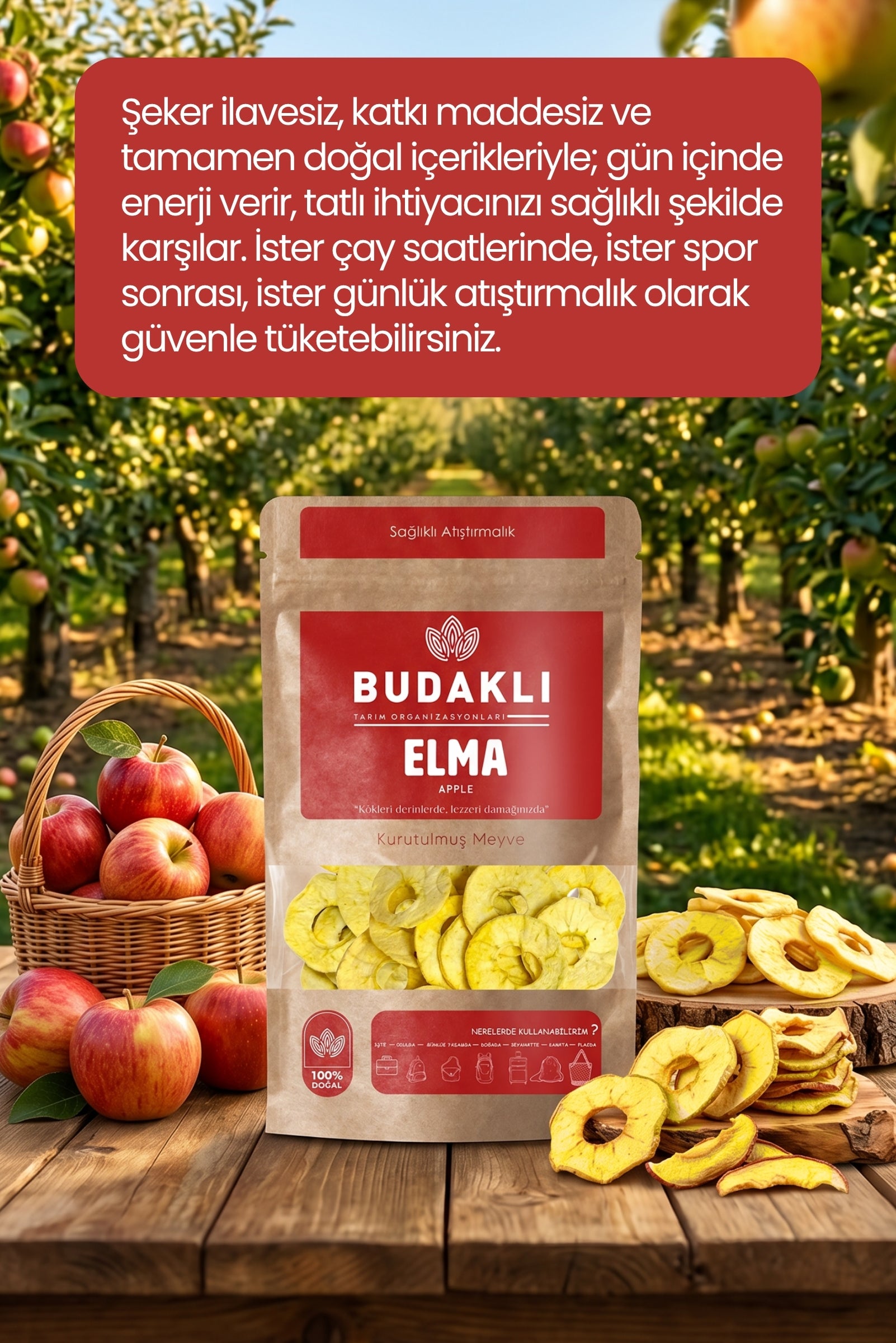Budaklı Tarım Kurutulmuş Elma 100 Gr | İlave Şeker İçermez