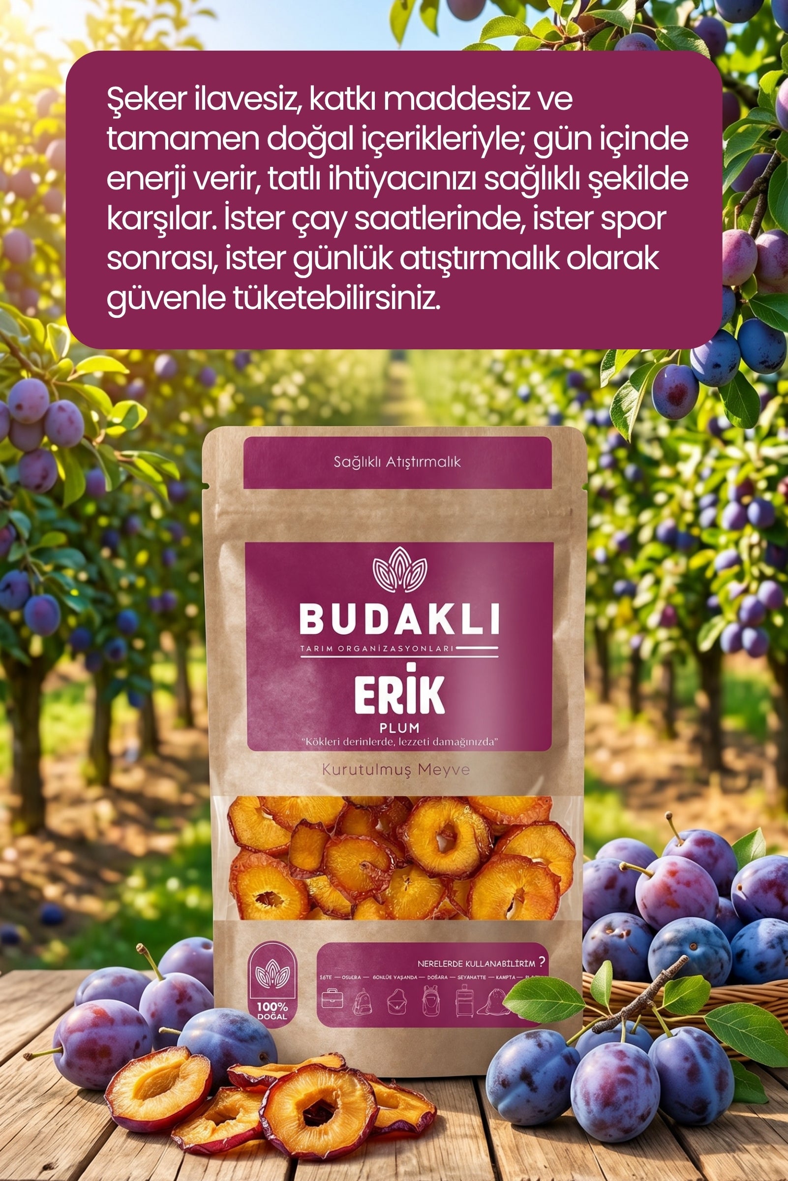Budaklı Tarım Kurutulmuş Erik 100 Gr | İlave Şeker İçermez